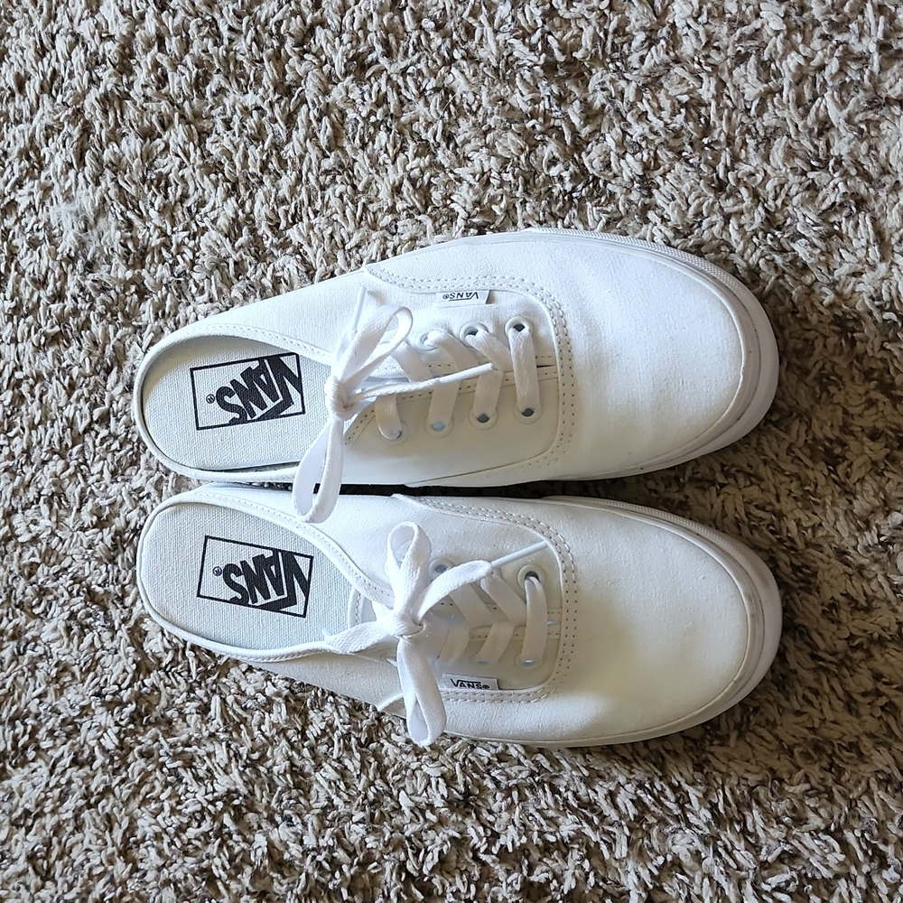 White Vans 7.5 slip ons